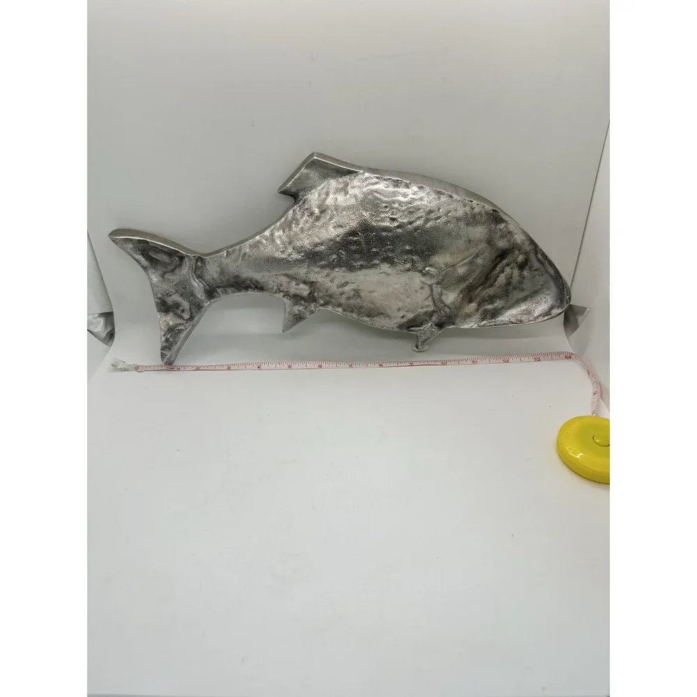 Ornate Shiny Beautiful Silver Metal Fish Serving Platter 15
